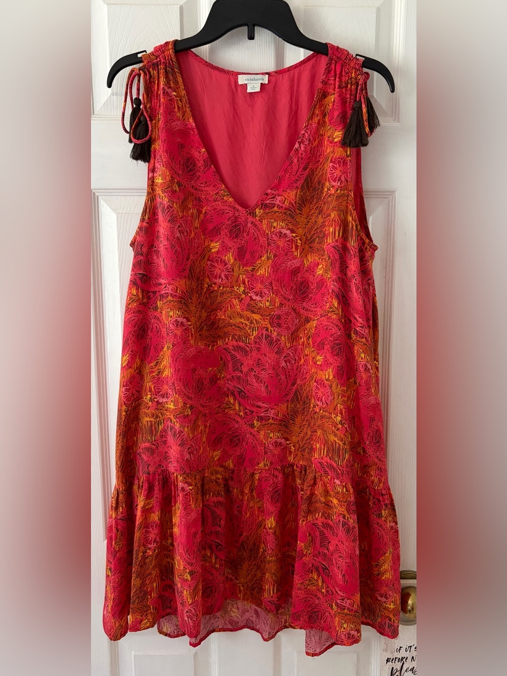 Sundance Red & Orange Floral V-Neck Sleeveless Dress